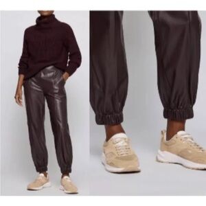 HUGO BOSS Teruna Faux Leather Jogger Pants Purple Merlot Size 6 Original $228